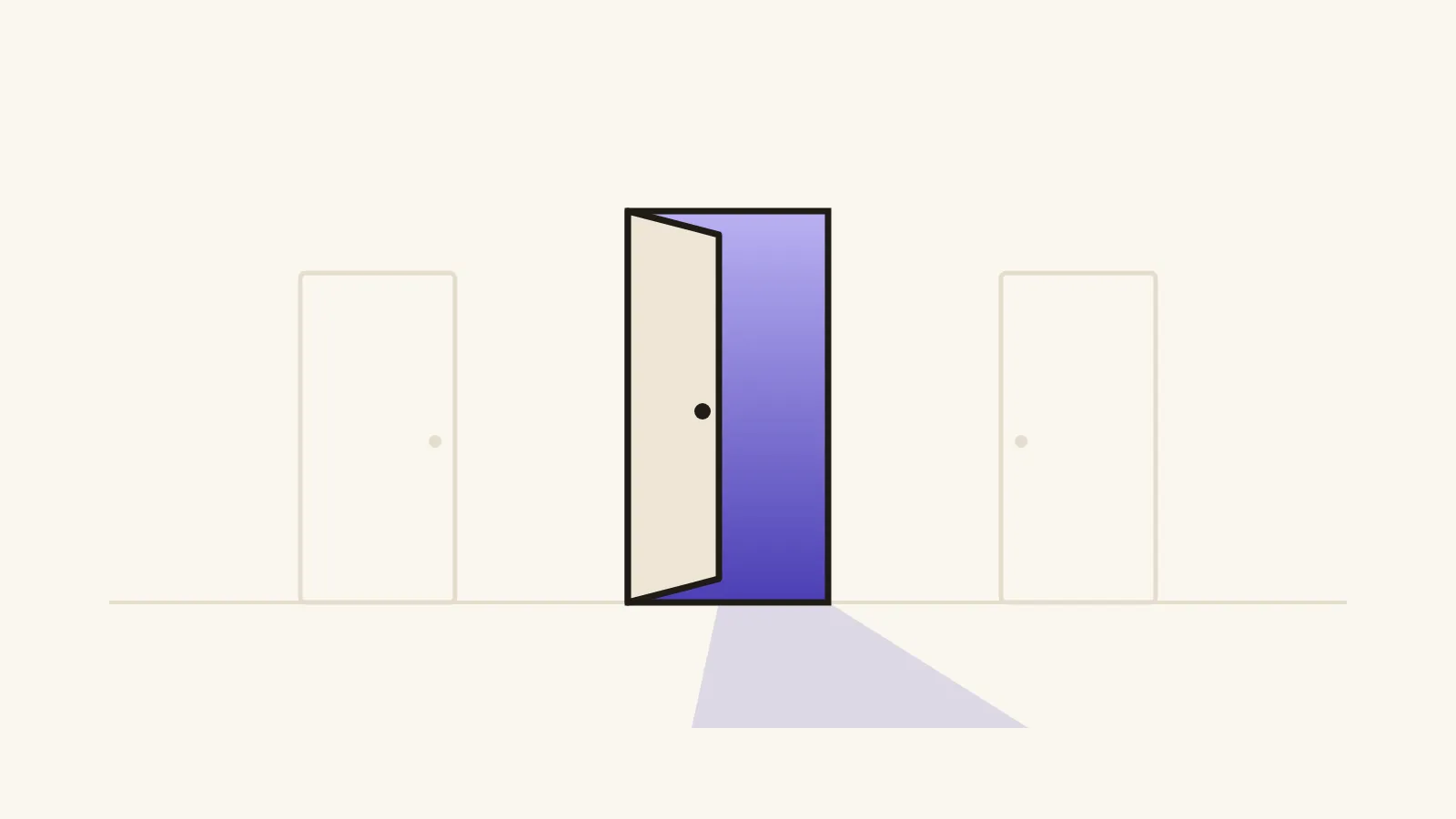 A single door standing slightly open, with light coming through.